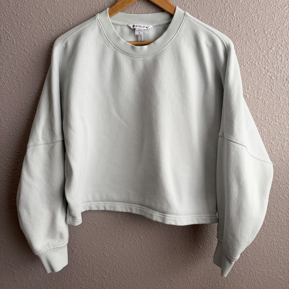 Atheta Ivory Oversized Boxy Cropped Pullover Cozy Cotton Blend Sweatshirt L